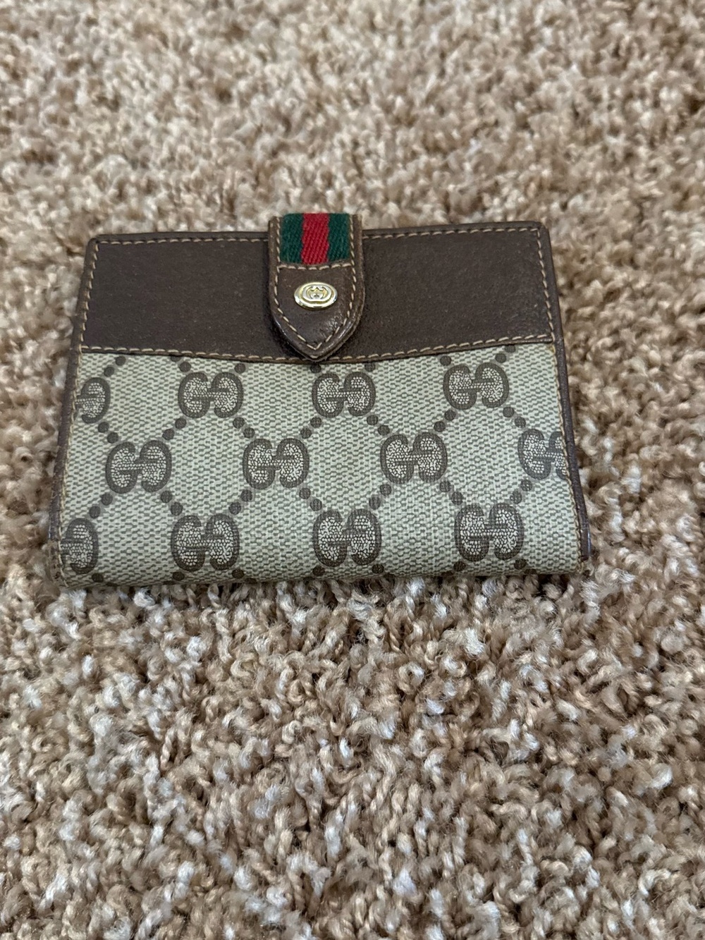 Gucci Brown/Tan GG Canvas Bifold Wallet with Green-Red Web Tab